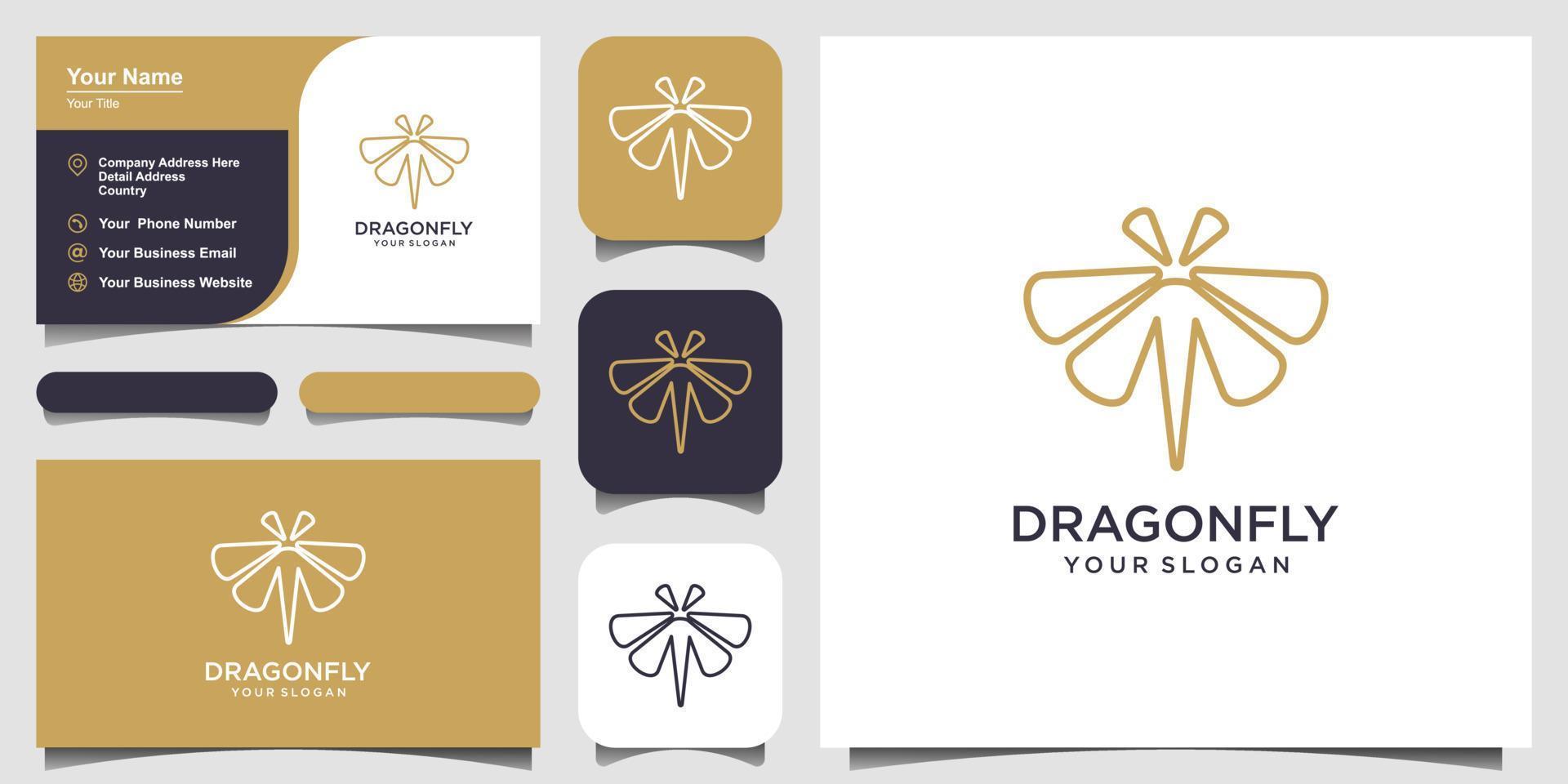 Dragonfly Logo design template line art style and business card design Vector Illustration