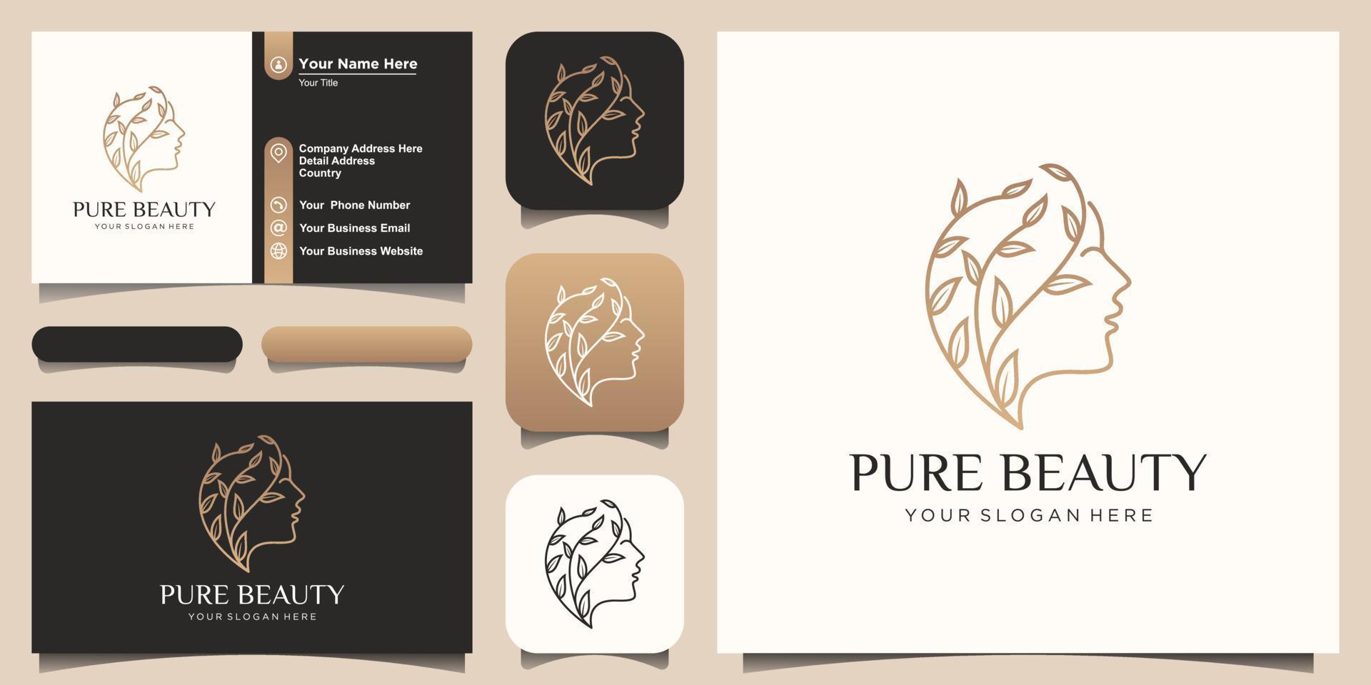 creative Beautiful woman's face with growth concept logo and business card design. Abstract design concept for beauty salon, massage, magazine, cosmetic and spa. vector
