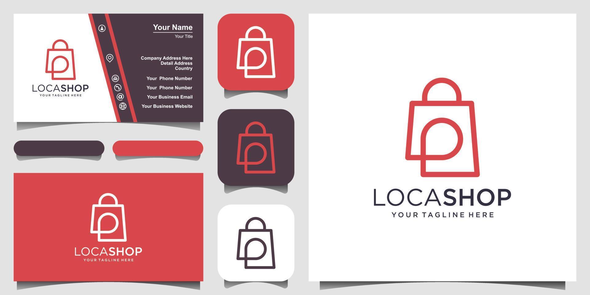 Shop Location Logo designs Template, bag combined with pin maps. vector