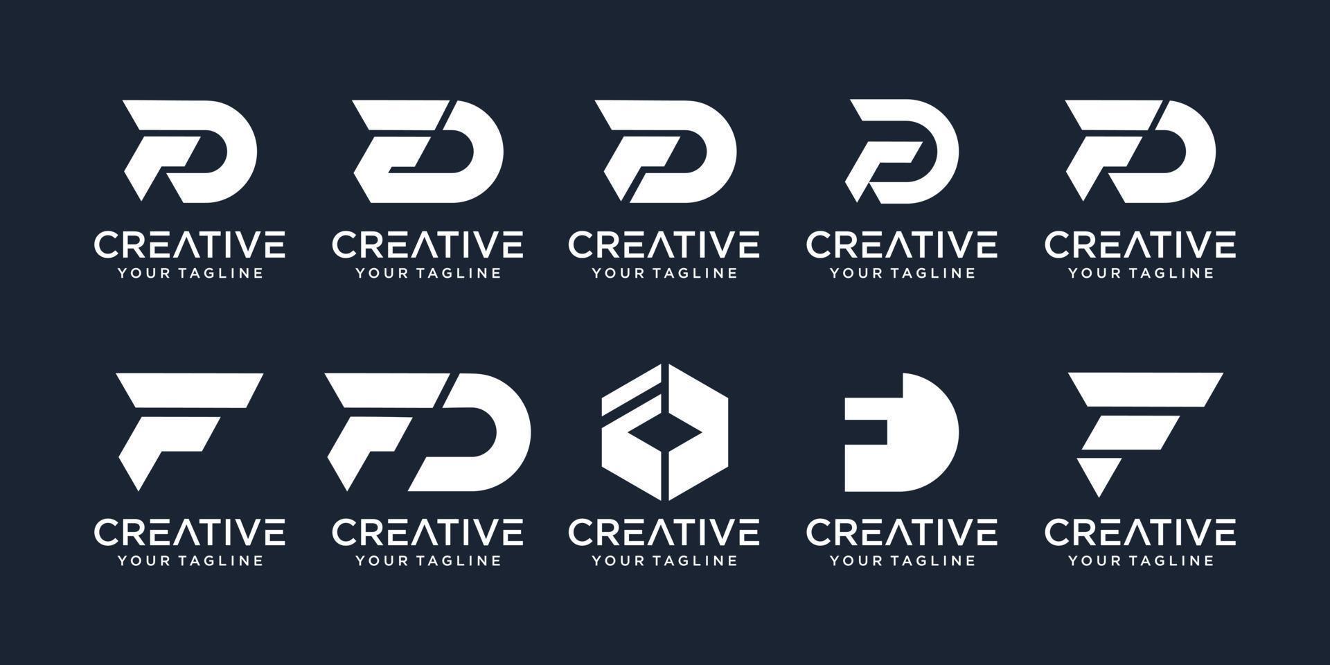 Set of abstract initial letter F, D logo template. icons for business of fashion, sport, automotive, simple. vector