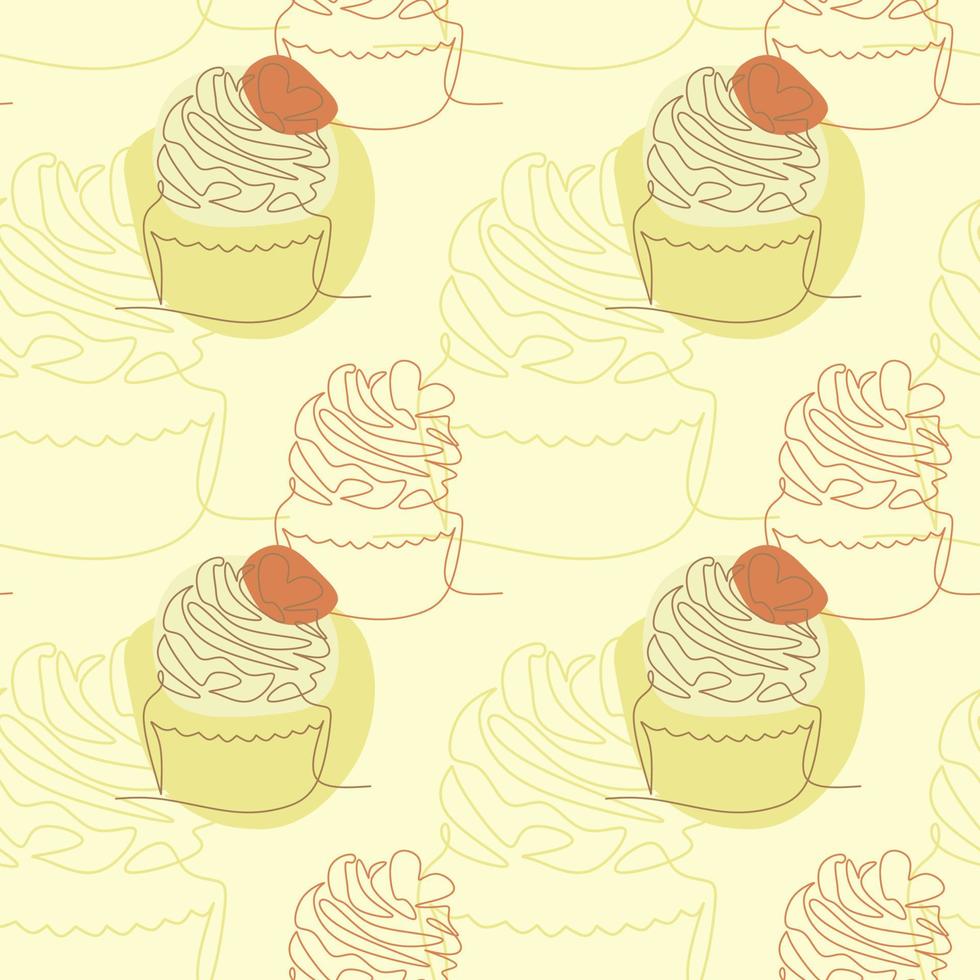 Seamless pattern with cupcakes in line art style vector