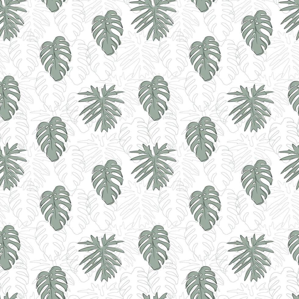 Monstera leaf seamless pattern. Print for textile with tropical plant. Exotic texture with greenery havaiian leaf. vector