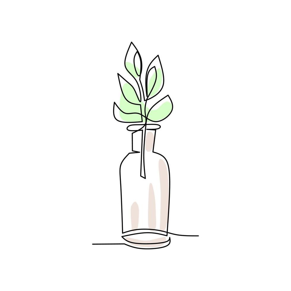 Vector illustration of a plant branch in a glass jar drawn in line art style
