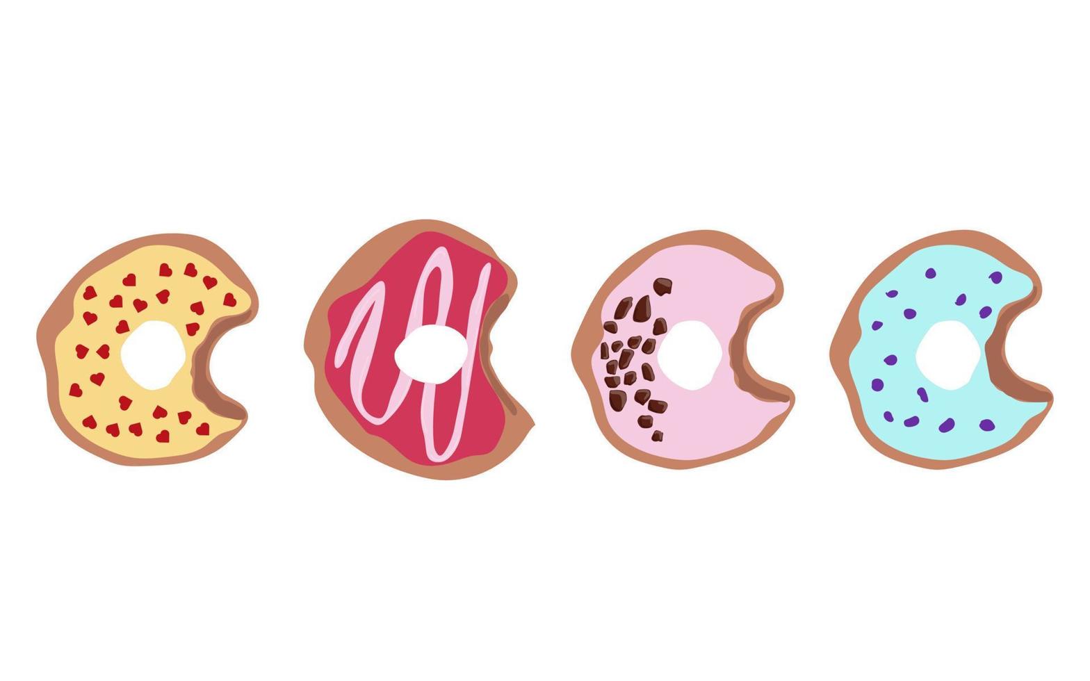 conjunto de ilustraciones de donuts. donuts en glaseado colorido, dulces infantiles en surtido vector