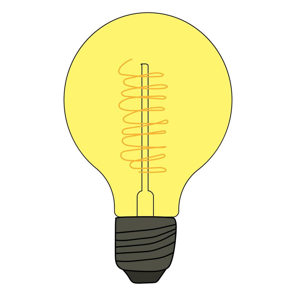 Glowing light bulb icon. Vector doodle illustration of an incandescent light bulb. Energy saving