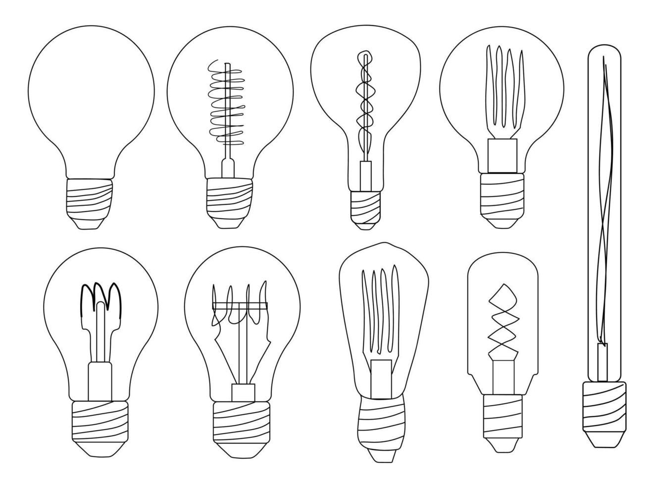 set of light bulb icons. Vector doodle illustration of an incandescent light bulb. Energy saving