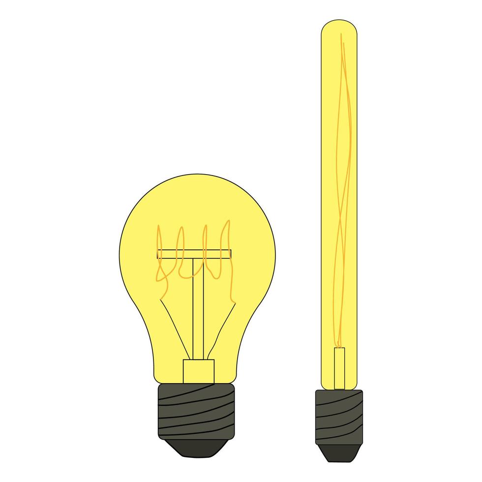 Glowing light bulb icon. Vector doodle illustration of an incandescent light bulb. Energy saving