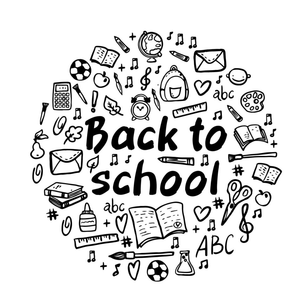 Vector illustration of decorative hand-drawn elements on a school theme