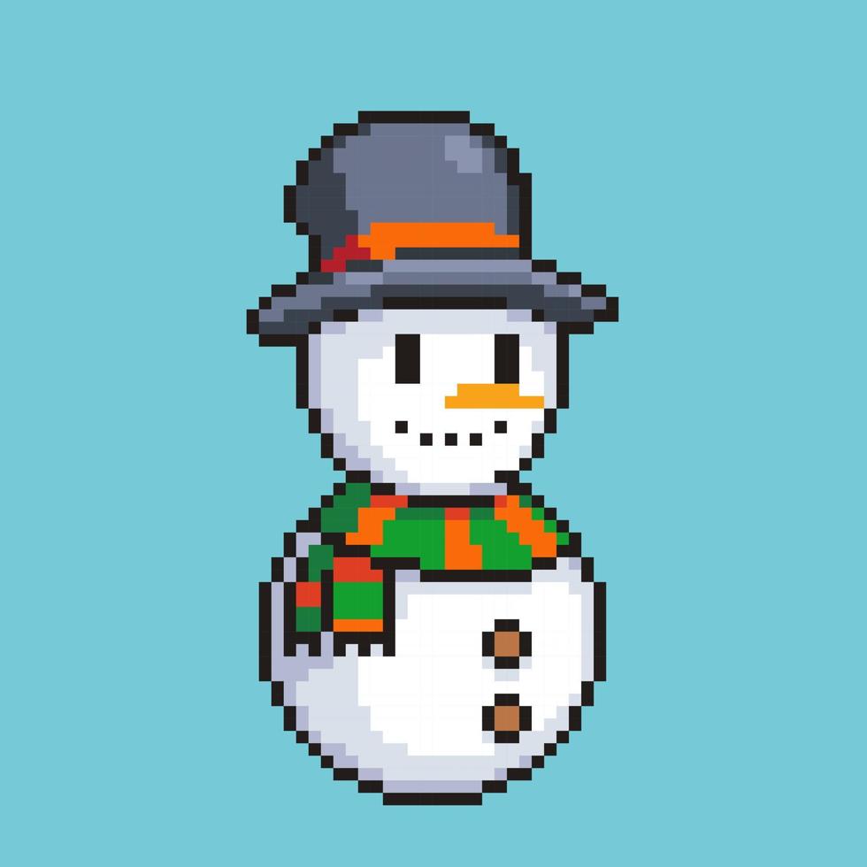 Fully edited pixel art style snowman icon isolated on a white background for games, mobile applications, poster design and printed purpose. vector