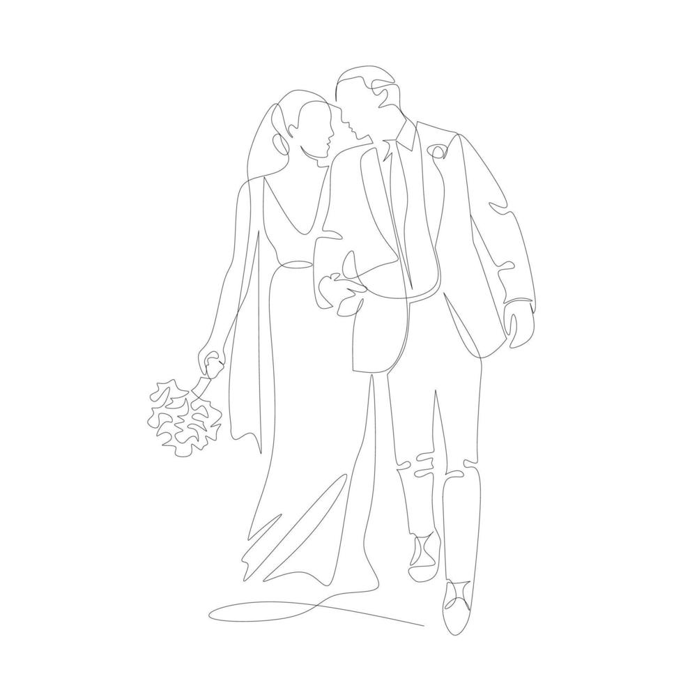 Newlyweds vector illustration drawn in line art style