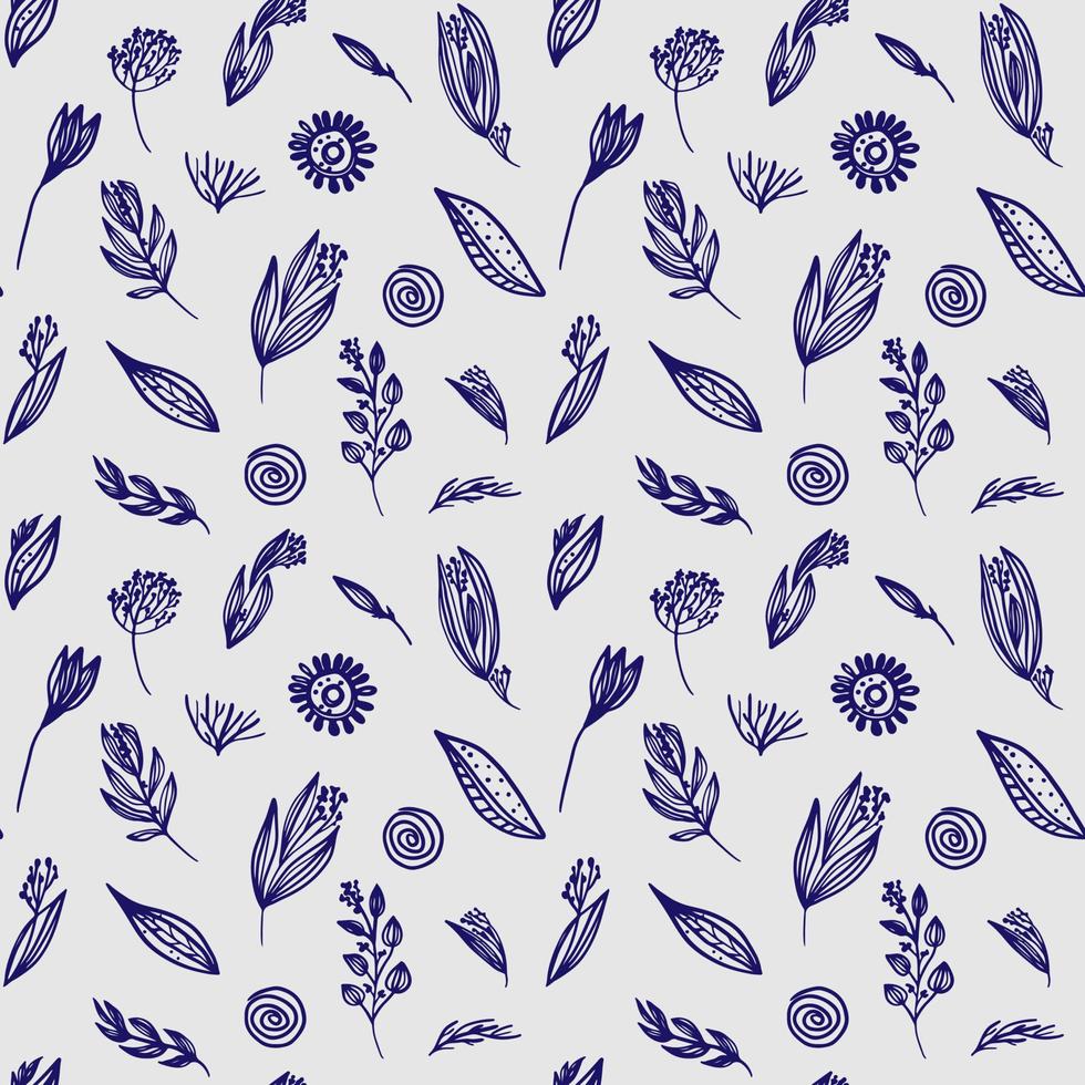 Seamless pattern of hand-drawn plants vector