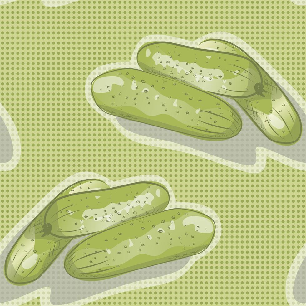 Vector illustration of ripe green cucumbers. Hand drawn sketh. Seamless pattern