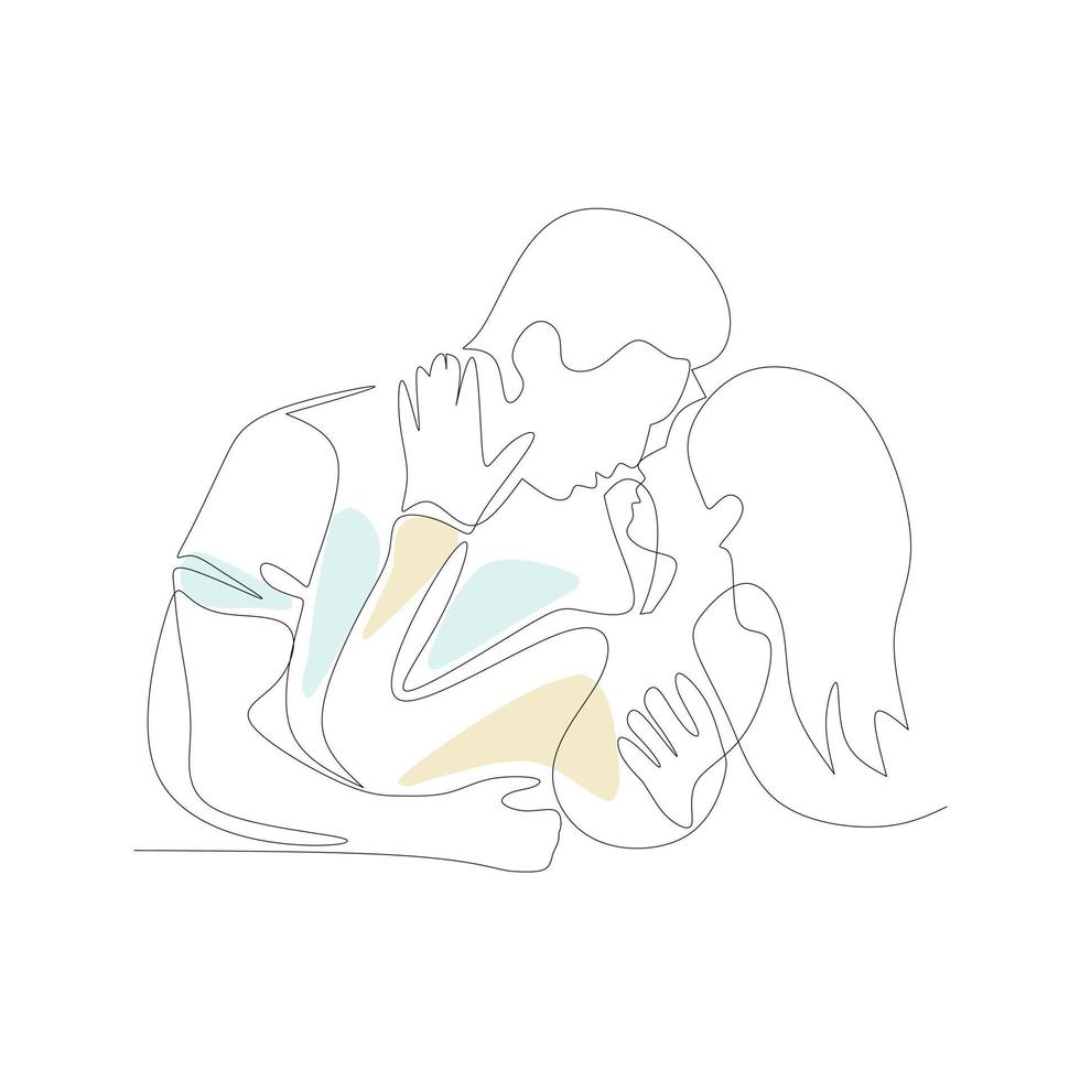 Vector illustration of couple in love drawn in line art style