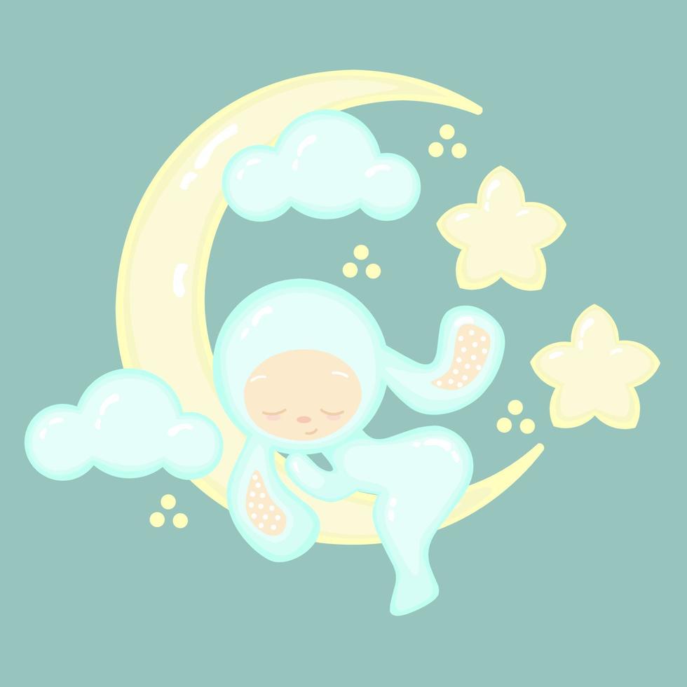 Vector illustration of baby sleeping on the moon