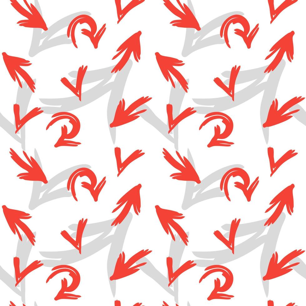 Red and grey arrows seamless pattern. Hand drawn vector background.