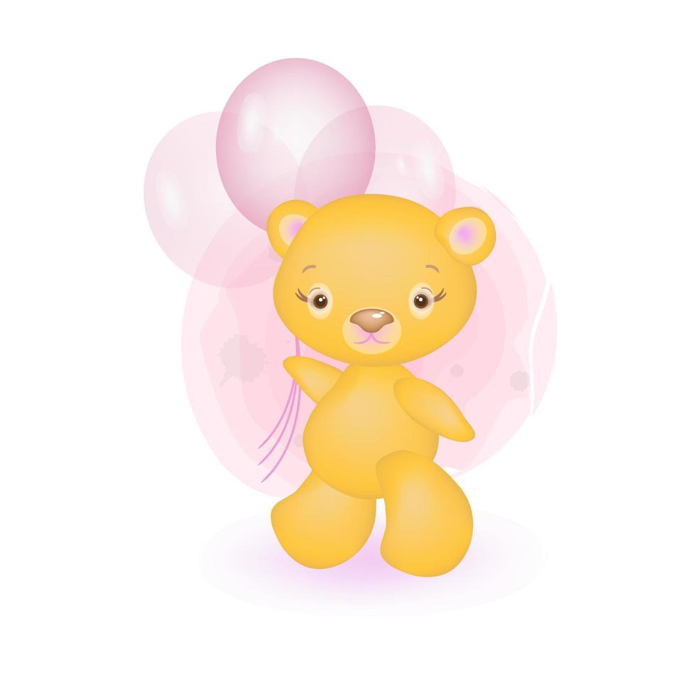 Vector illustration of a cute bear cub with balloons