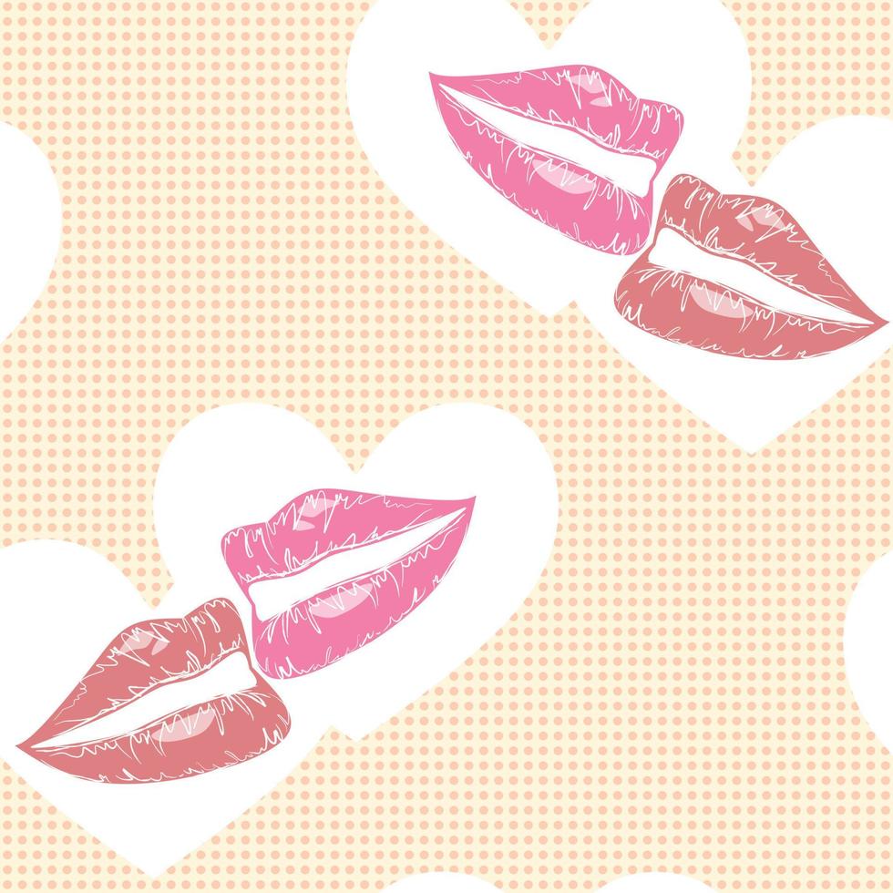 Vector illustration of beautiful womans lips on polka dot background. Symbol of LGBTQ pride. Seamless pattern