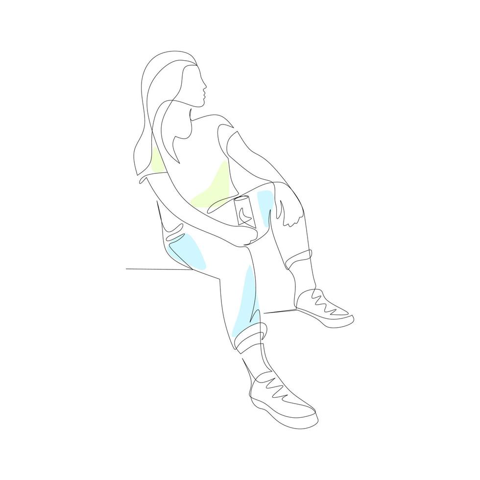 Vector illustration of a sitting woman drawn in line-art