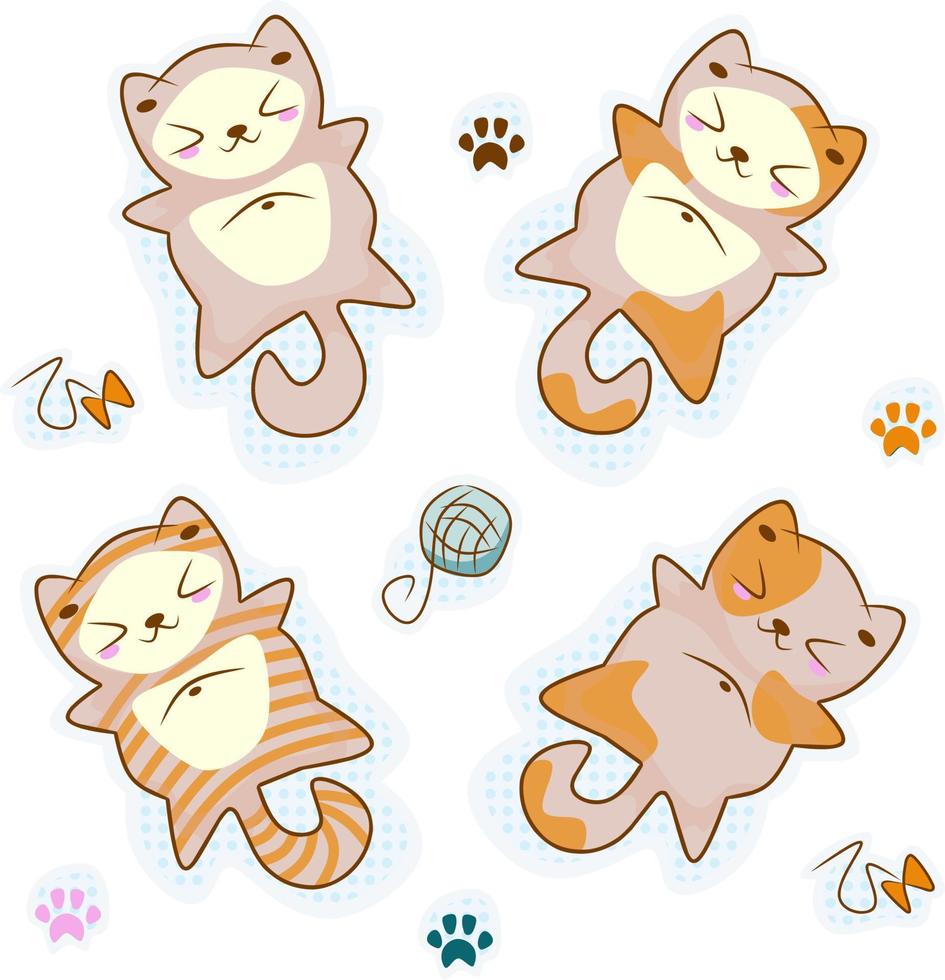 Set of cute cats in anime kawaii style isolated on a white background vector