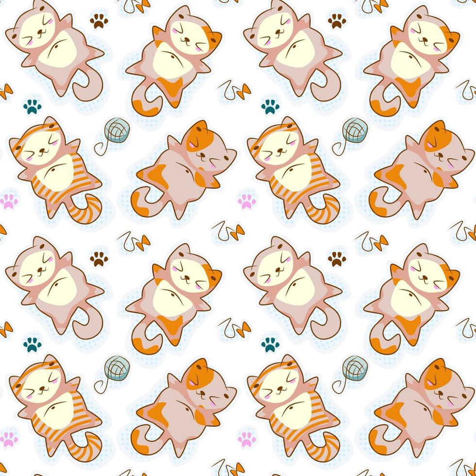 Seamless pattern of cute cats in anime kawaii style isolated on a white background vector