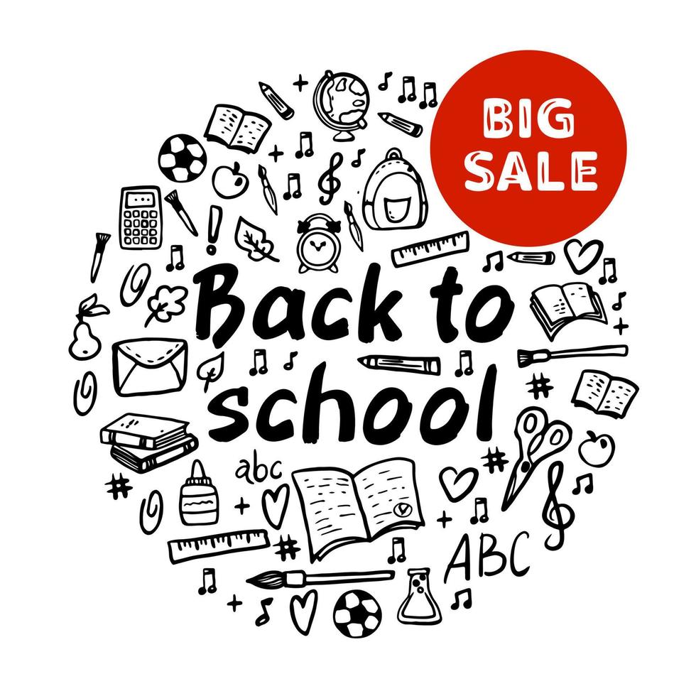 Vector illustration of decorative hand-drawn elements on a school theme