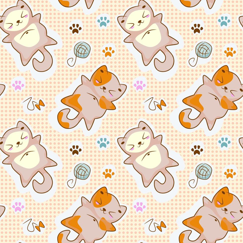 Seamless pattern of cute cats in anime kawaii style isolated on a white background vector