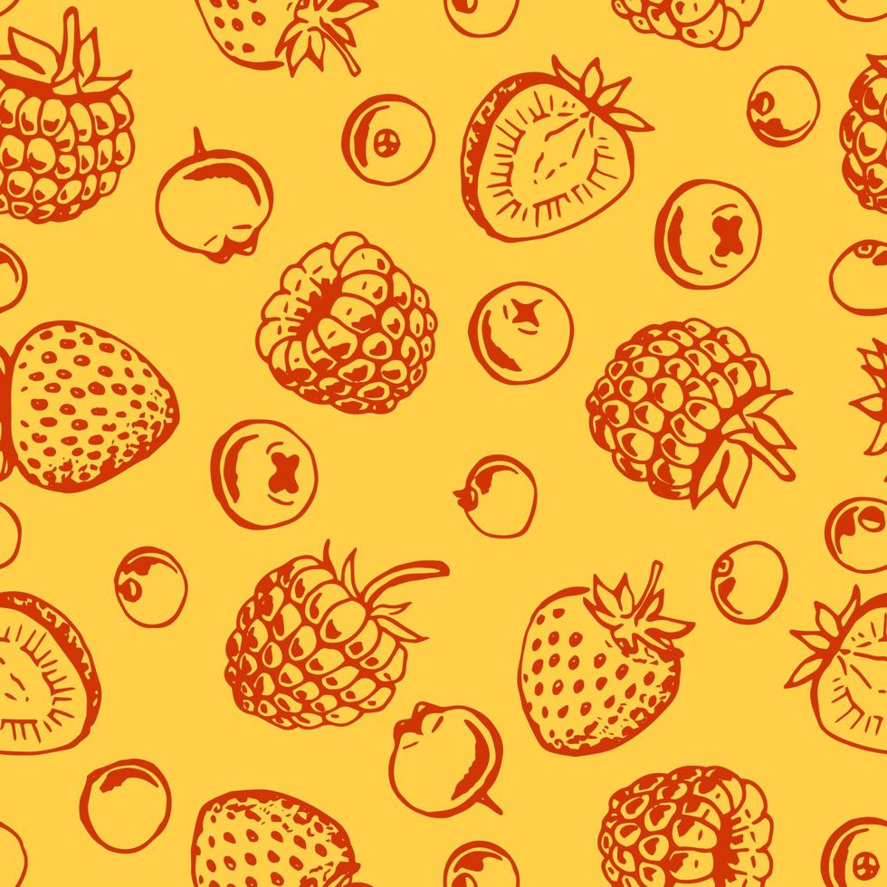 Seamless pattern with berries outlines. Hand drawn illustration converted to vector. vector