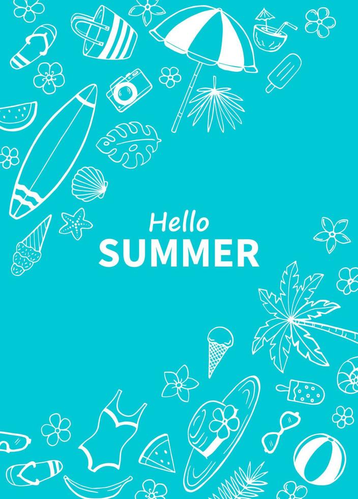 cartel de verano dibujado a mano. plantilla de diseño de mar y océano. plantillas de tarjetas vectoriales. vector