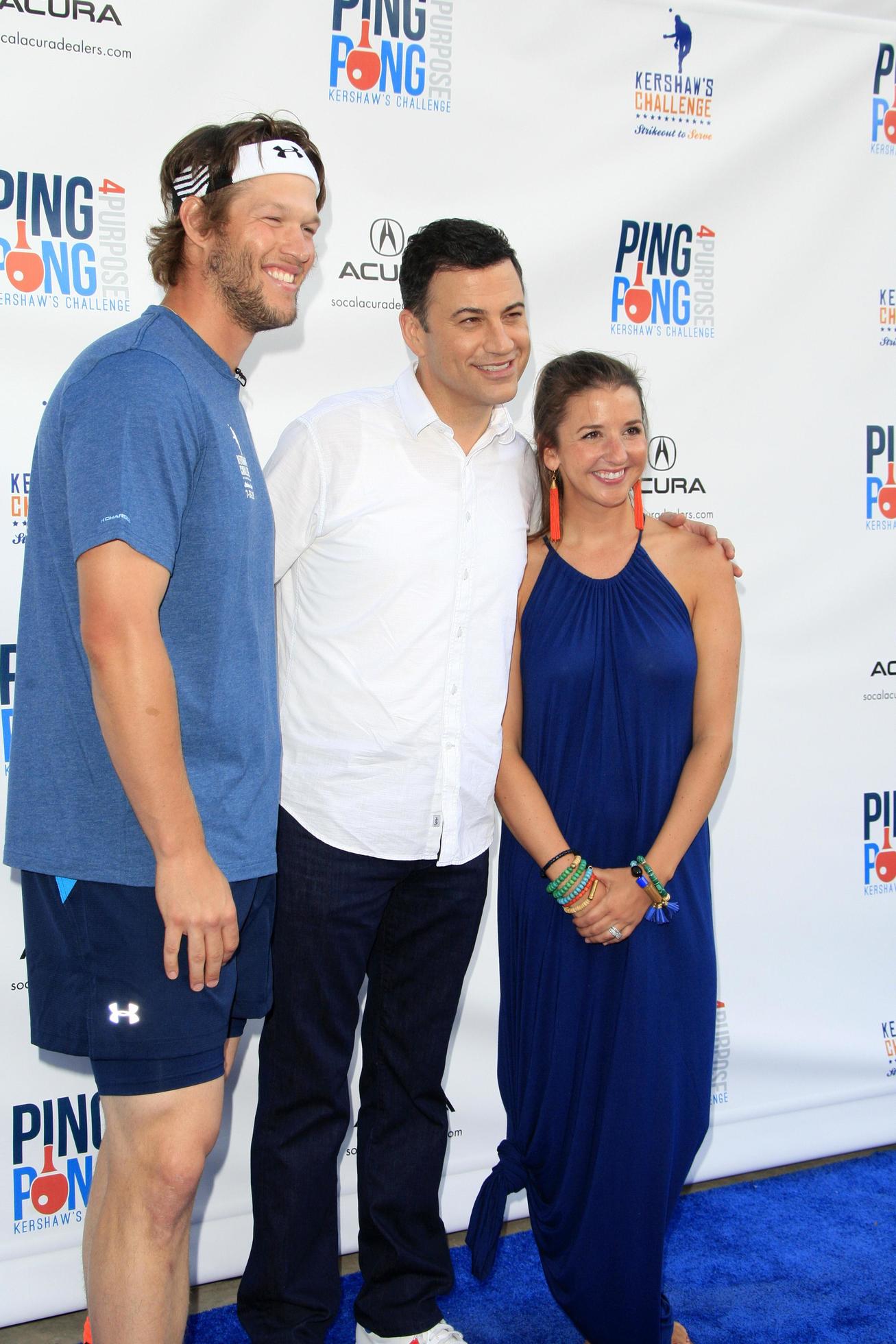 LOS ANGELES, JUL 30 - Clayton Kershaw, Jimmy Kimmel, Ellen Kershaw at the Clayton  Kershaw s 3rd Annual Ping Pong 4 Purpose at the Dodger Stadium on July 30,  2015in Los Angeles