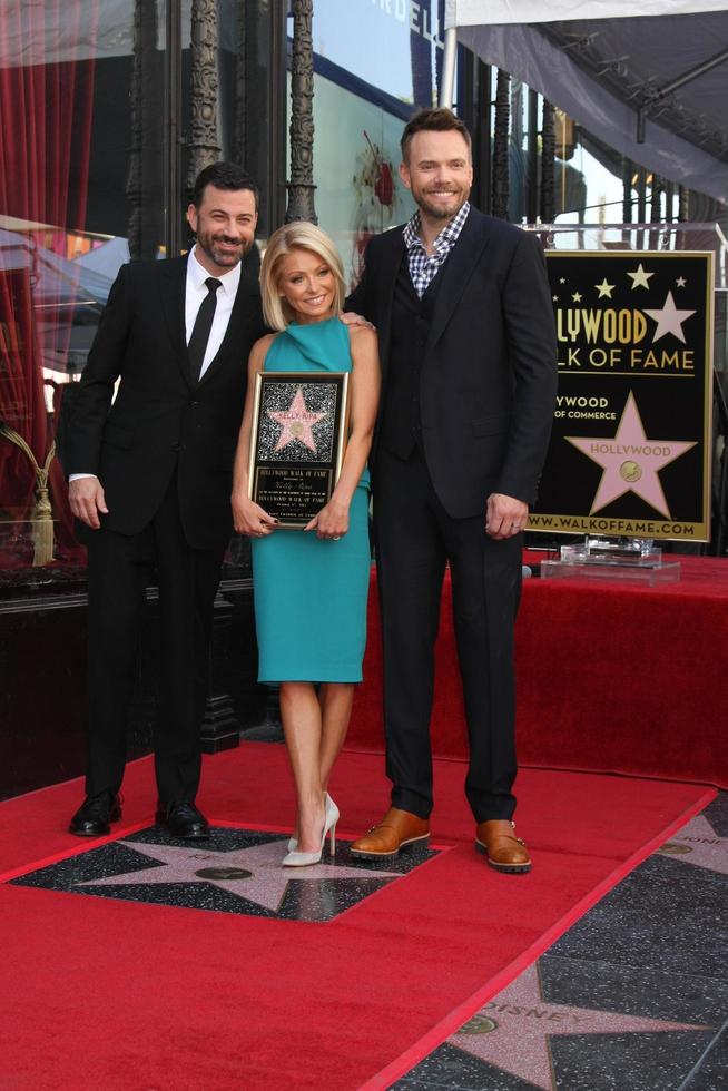 LOS ANGELES, OCT 12 -  Jimmy Kimmel, Kelly Ripa, Joel McHale at the Kelly Ripa Hollywood Walk of Fame Ceremony at the Hollywood Walk of Fame on October 12, 2015 in Los Angeles, CA photo
