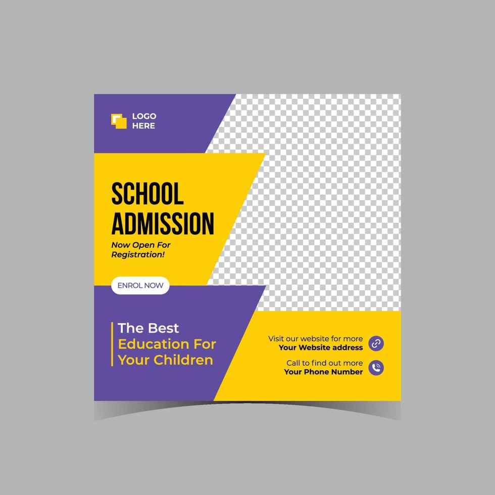 School admission square flyer template vector