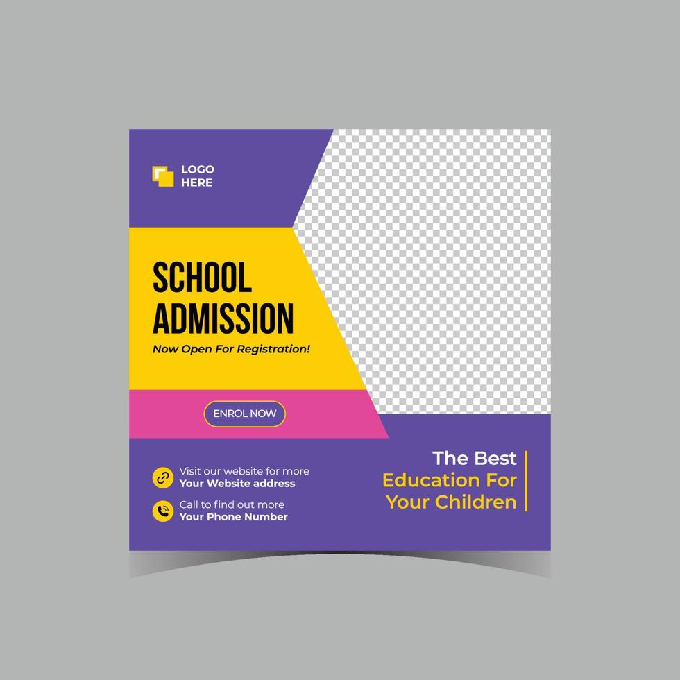 School admission square flyer template vector