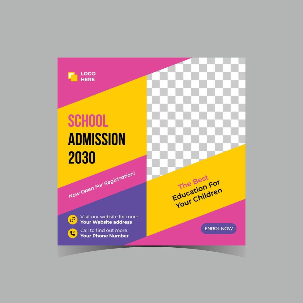 School admission square flyer template vector