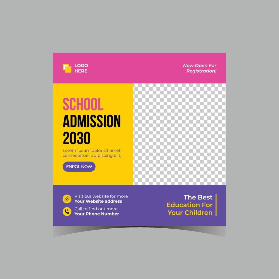 School admission square flyer template vector