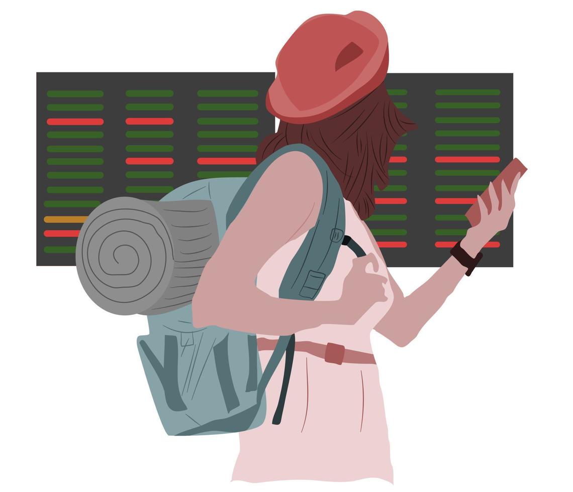 Traveller at the airport look at Time Table vector