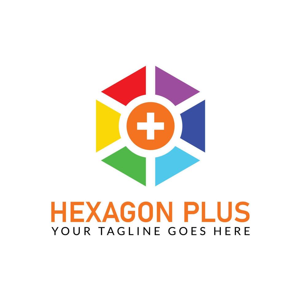 Hexagon Plus vector logo design template, Group logo, Hexagon icon