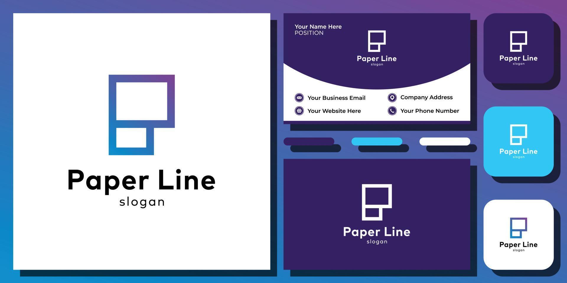 Initial letter P square modern paper Line square abstract with business card template vector