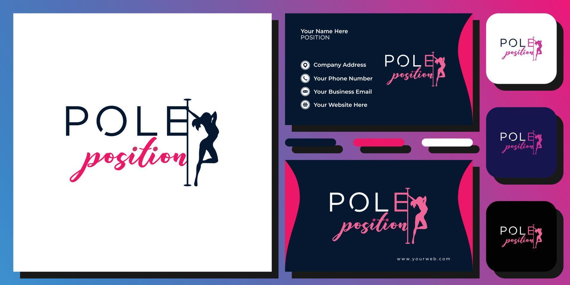 pole position wordmark arte aéreo danza exótica con plantilla de tarjeta de visita vector