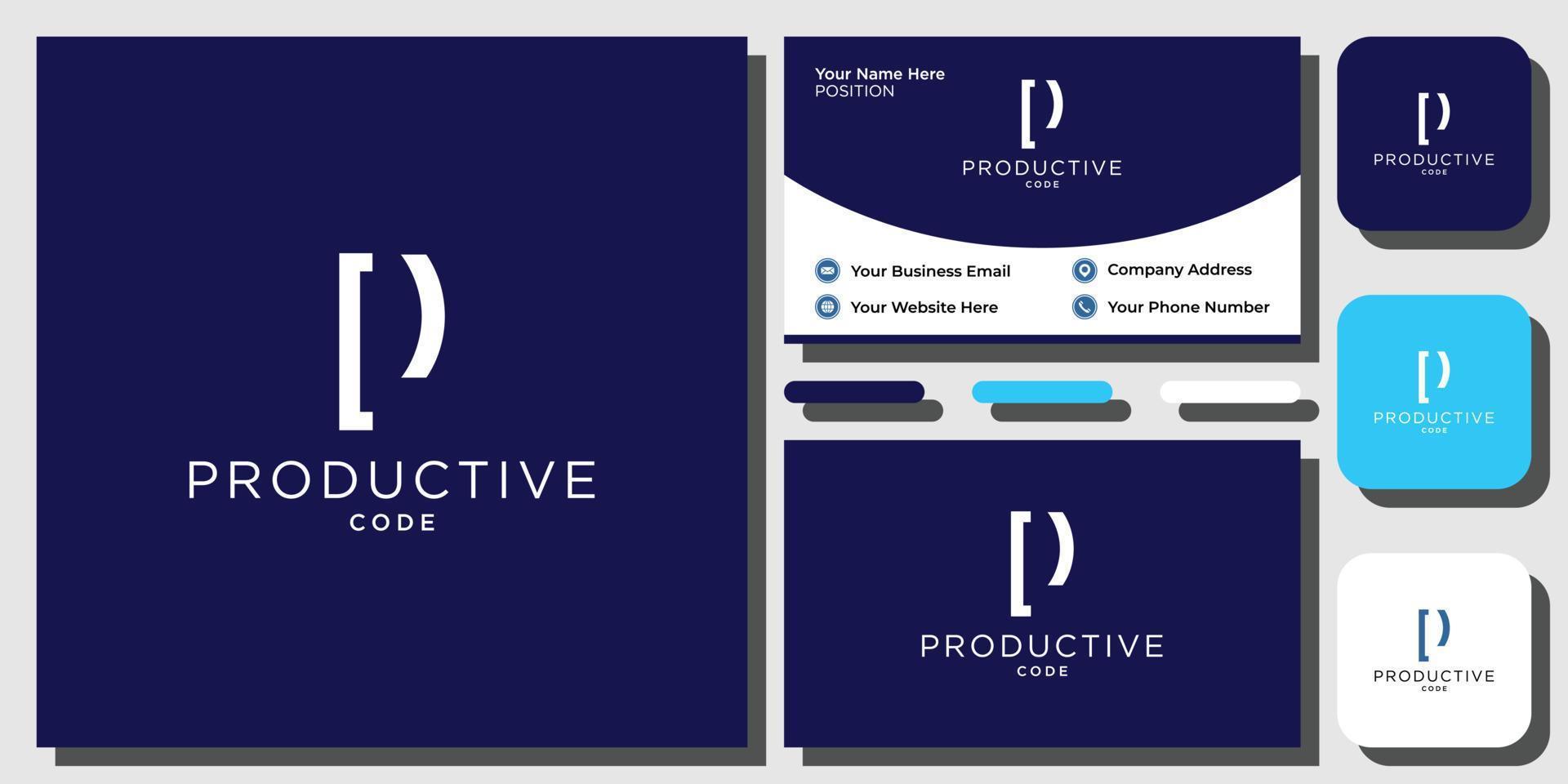 Initial letter P abstract code software system abstract initial P with business card template vector