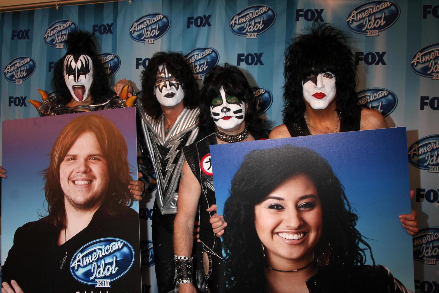 LOS ANGELES, MAY 21 -  KISS, Finalists Posters  of Caleb Johnson and Jena Irene at the American Idol Season 13 Finale at Nokia Theater at LA Live on May 21, 2014 in Los Angeles, CA photo