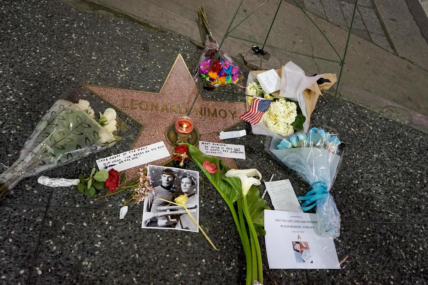 LOS ANGELES, FEB 27 -  Memorial Wreath at the Star of Leonard Nimoy on the Hollywood Walk of Fame at the Hollywood Blvd on February 27, 2015 in Los Angeles, CA photo