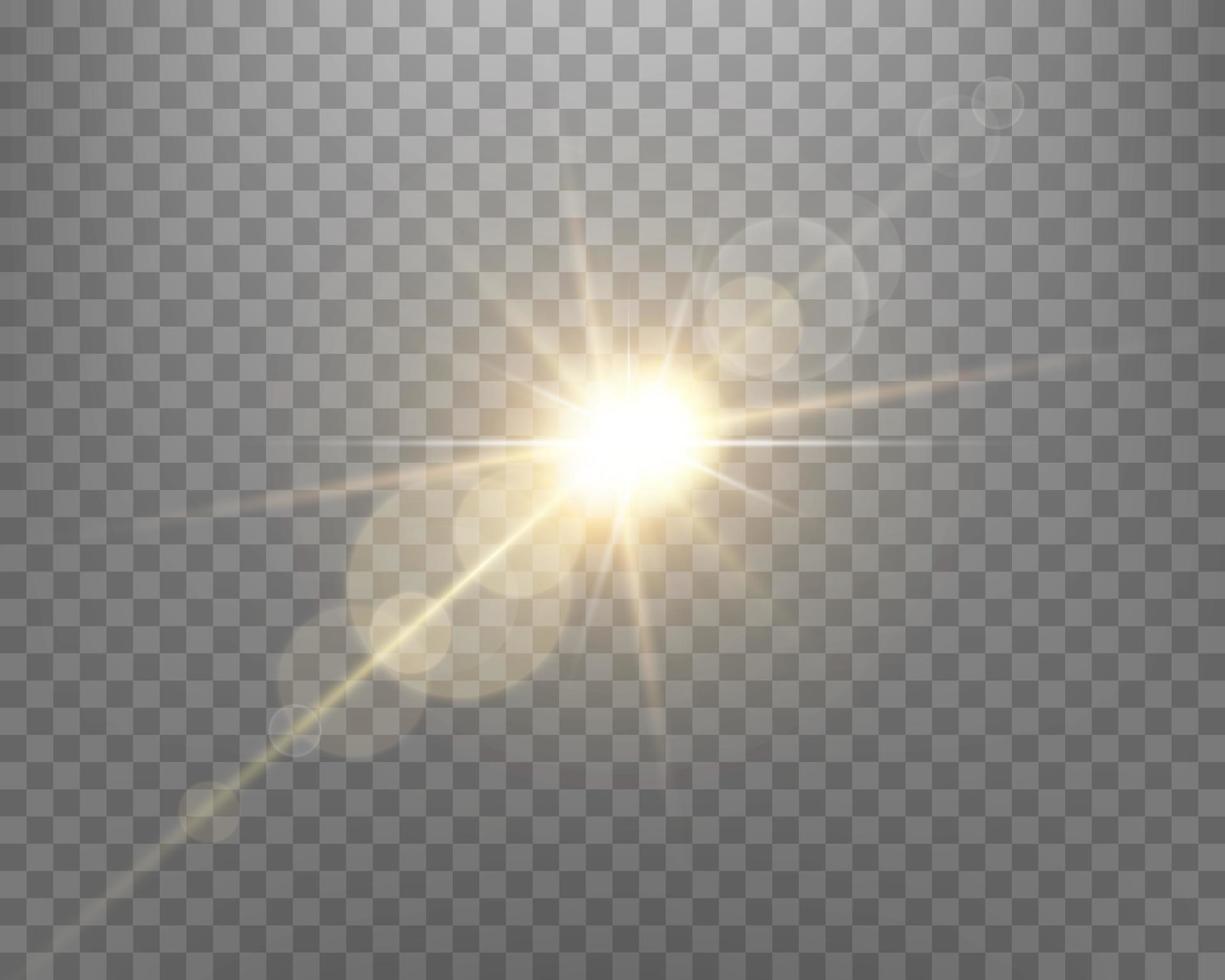 Sunlight lens flare, sun flash with rays and spotlight. Vector illustration.