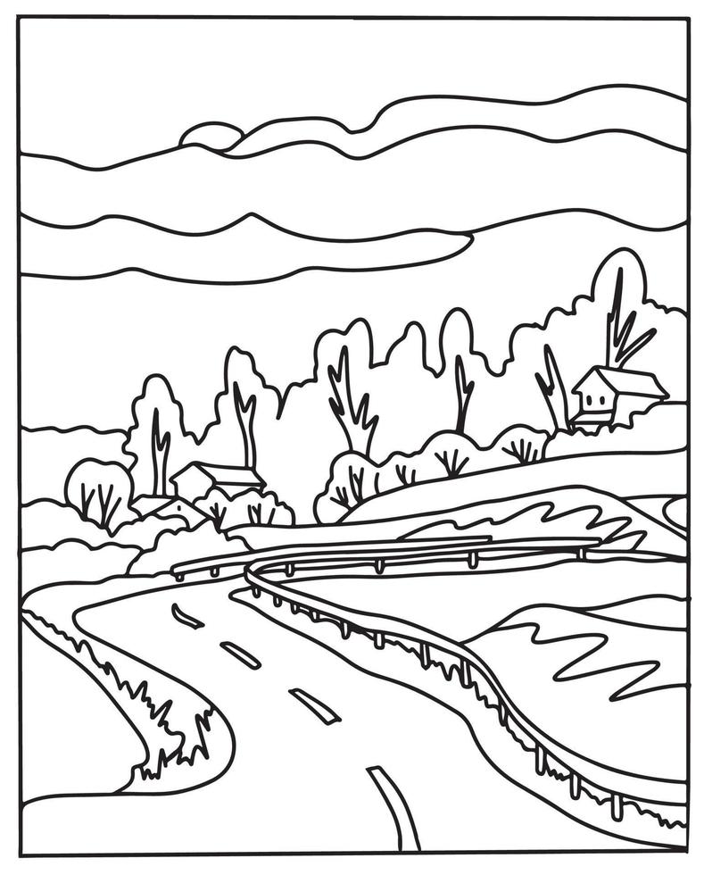 Coloring book . Lovely landscape. Vector art line background.