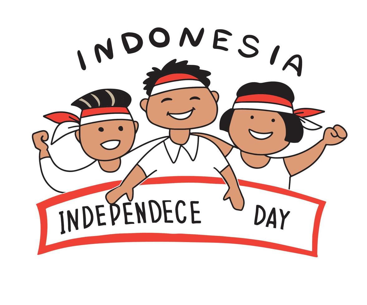 Indonesian independence day celebration illustration with flat illustration with Indonesian kids . vector