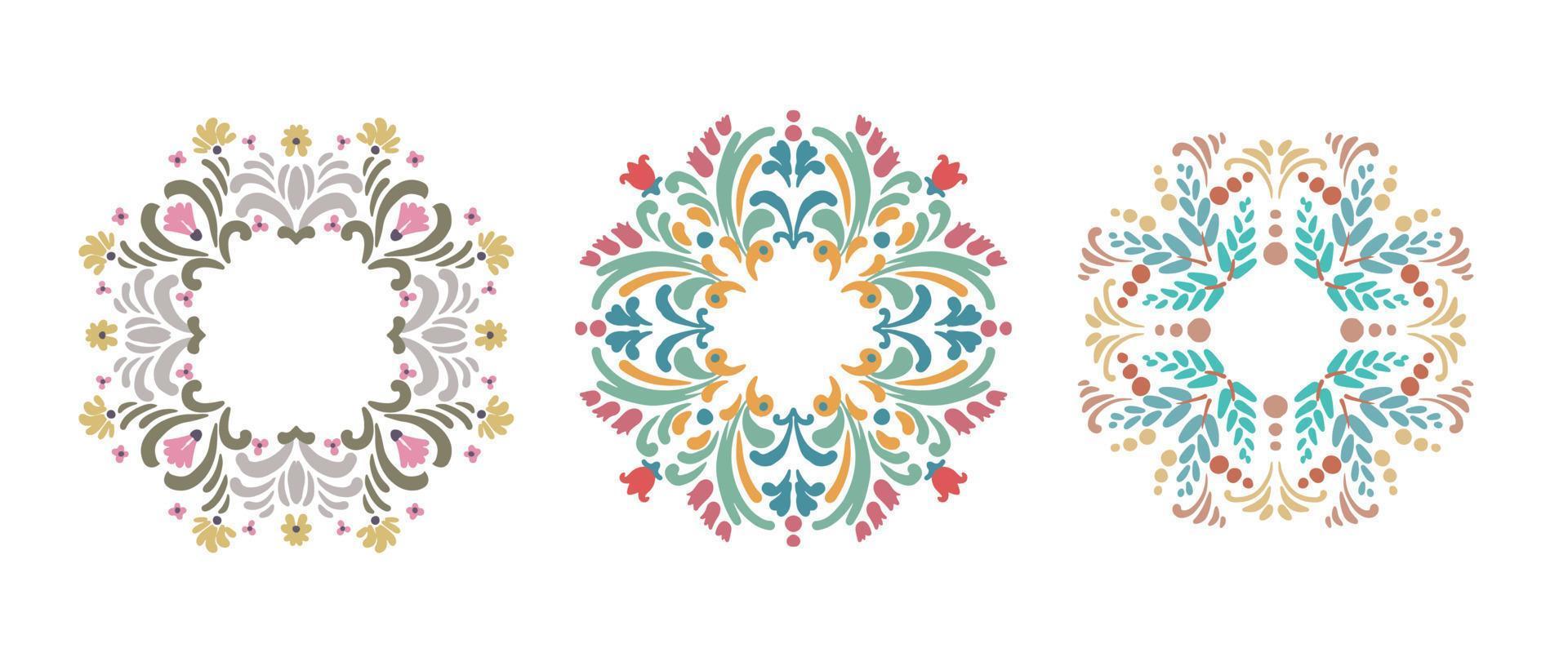 Set of Watercolor floral wreath ,folk embroidery isolated on white background vector
