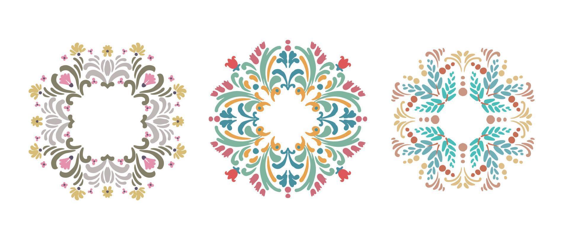 conjunto de corona floral acuarela, bordado popular aislado sobre fondo blanco vector