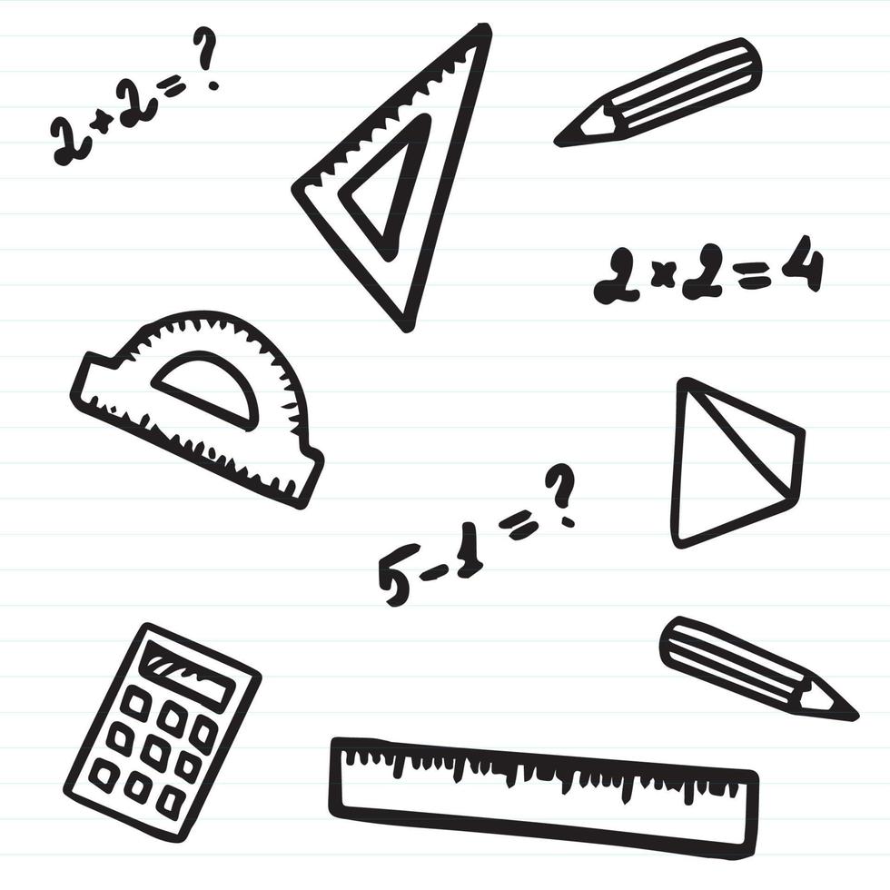 school background in the form of a notebook in a box with numbers and school supplies doodle vector