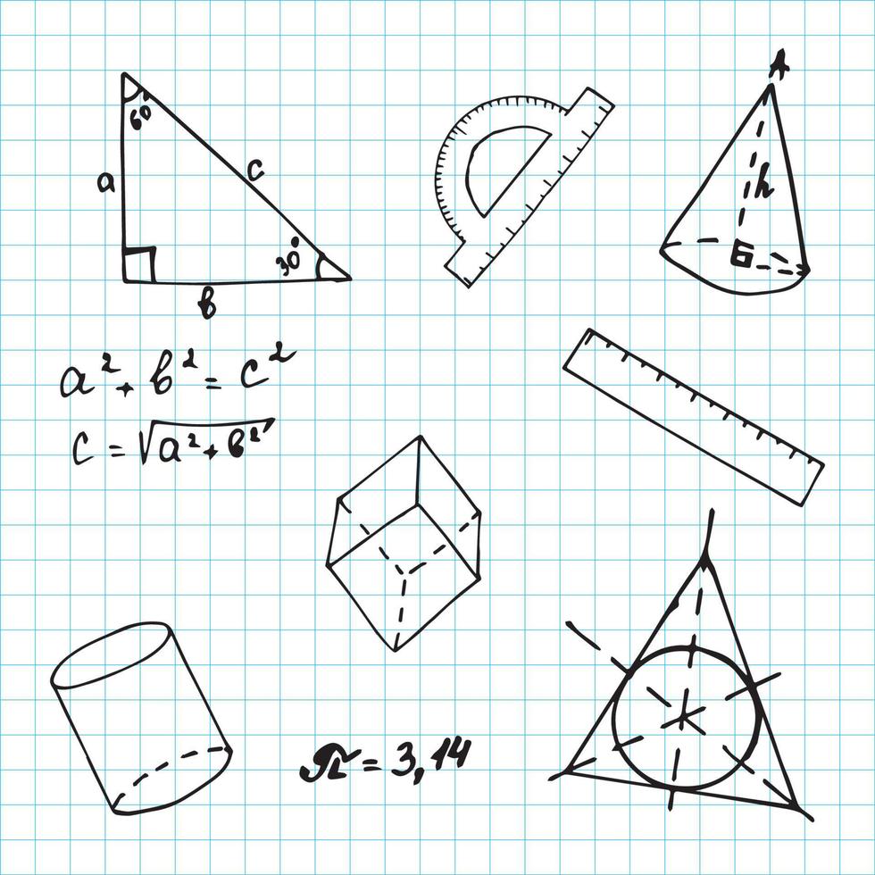 a notebook sheet with doodle-style geometry elements vector