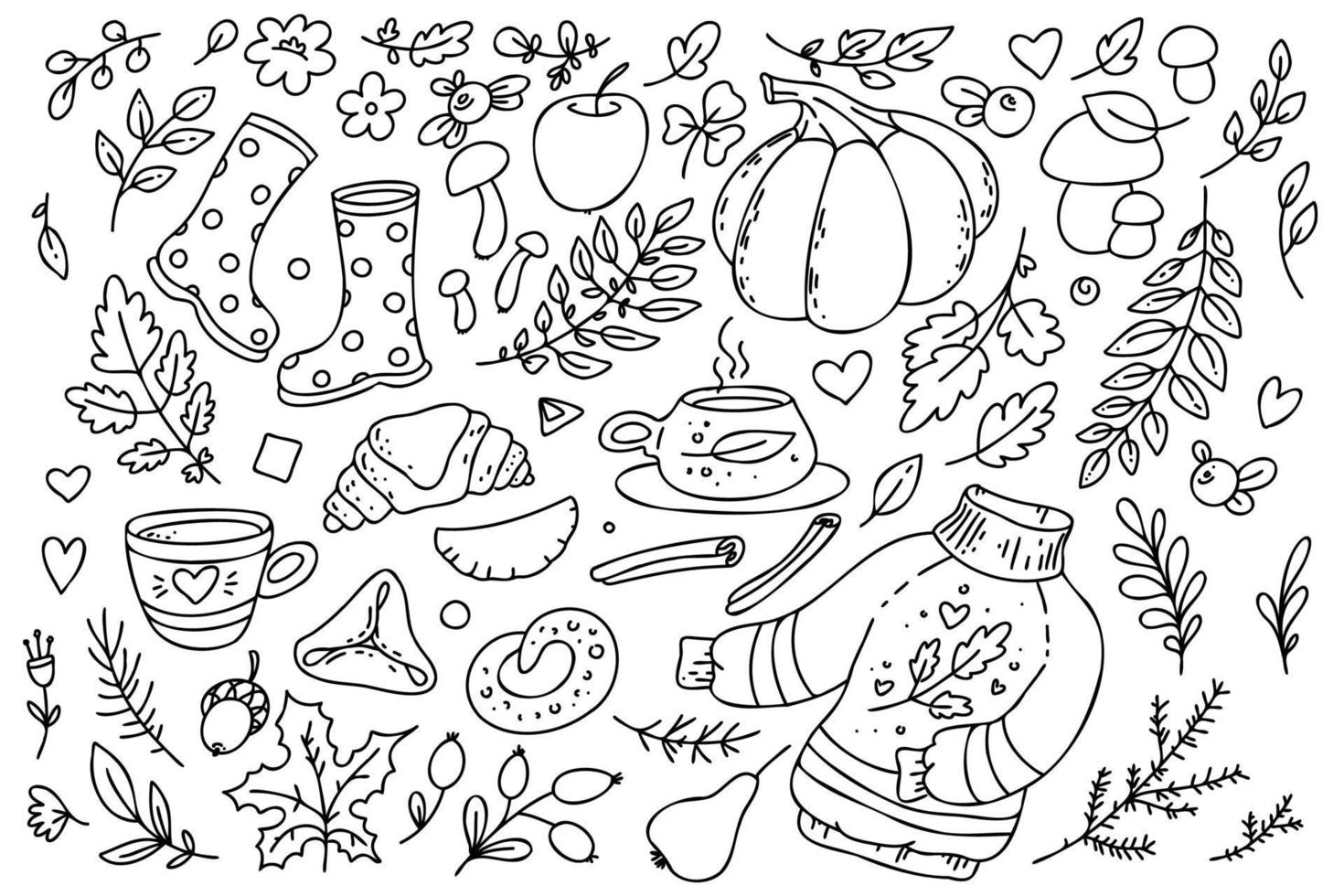 A set of fall elements. Autumn vector illustration.