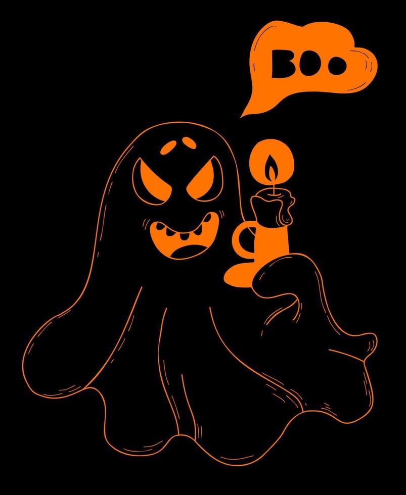 Ghost with candle. Halloween character spook. Vector illustration